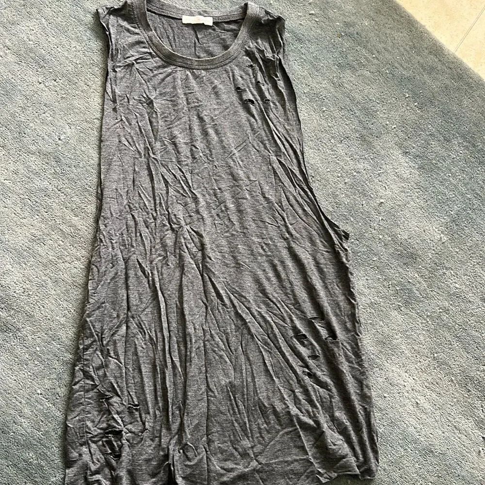 Honey Punch Gray Muscle Tee Super Soft Shirt Distressed with Holes - Size Small